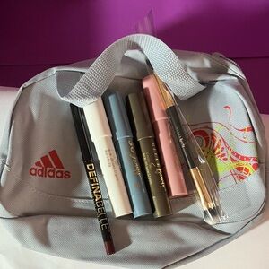 Adidas Gray Cosmetic Bag with Belle Beauty Eye Makeup Essentials. (Brand New)